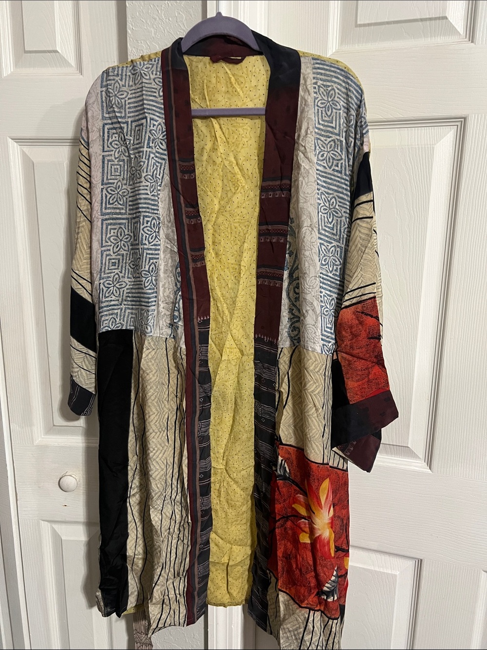 Bohemian Patchwork Kimono Jacket in Yellow, Red & Black